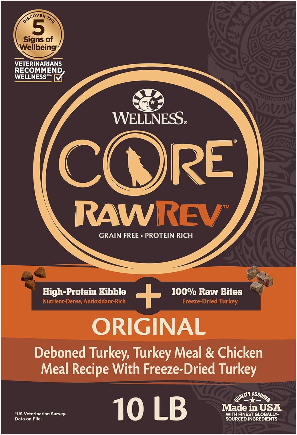 Wellness CORE RawRev Grain-Free Dry Dog Food, Natural Ingredients, Made in USA with Real Freeze-Dried Meat (Adult, Turkey, 10 lbs)
