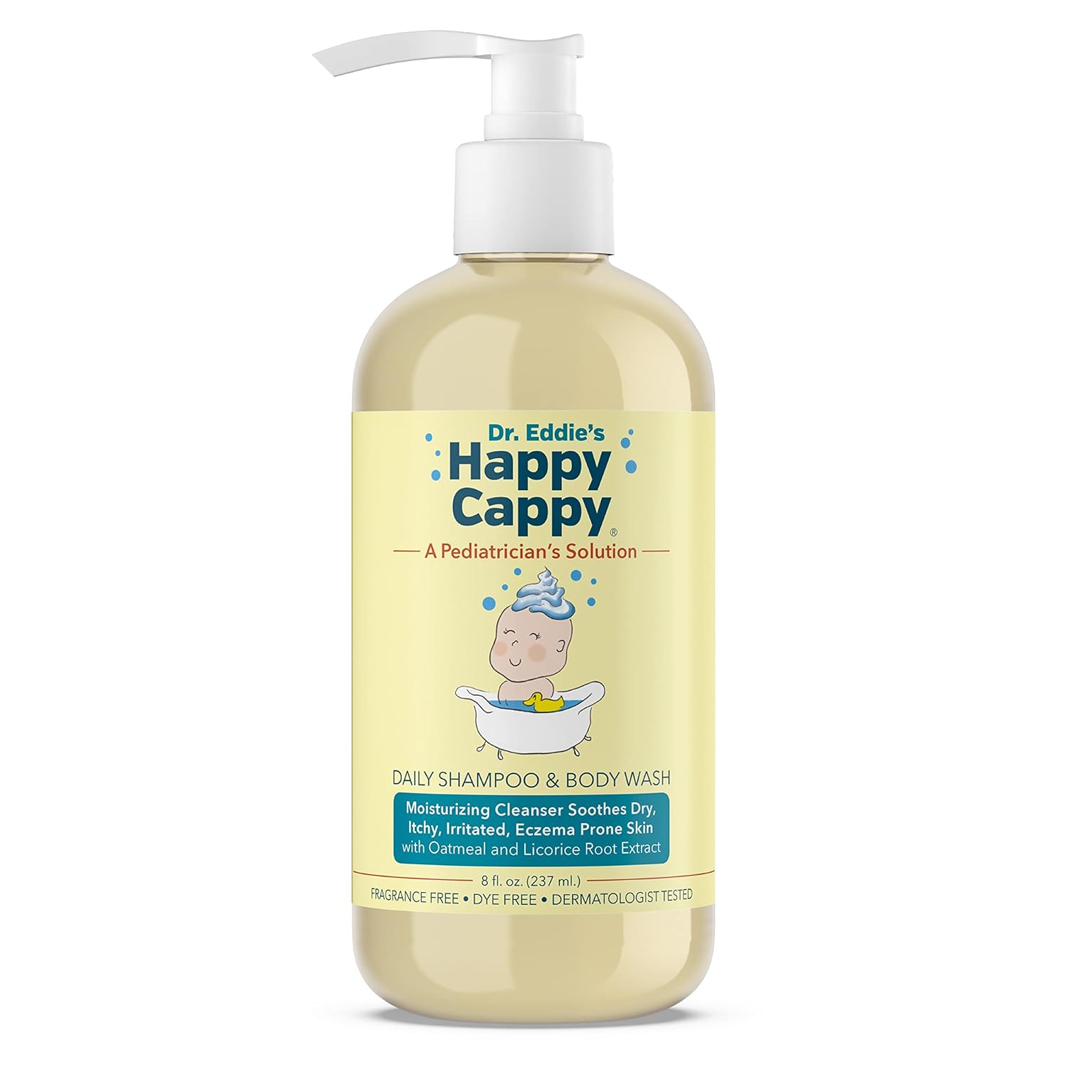 Happy Cappy Baby Shampoo And Body Wash - Shampoo & Body Wash For Eczema-Prone Skin, For Infants, Toddlers, & Kids, Reduces Itching And Redness, Dermatologist Tested, Fragrance Free - 8 Fl Oz