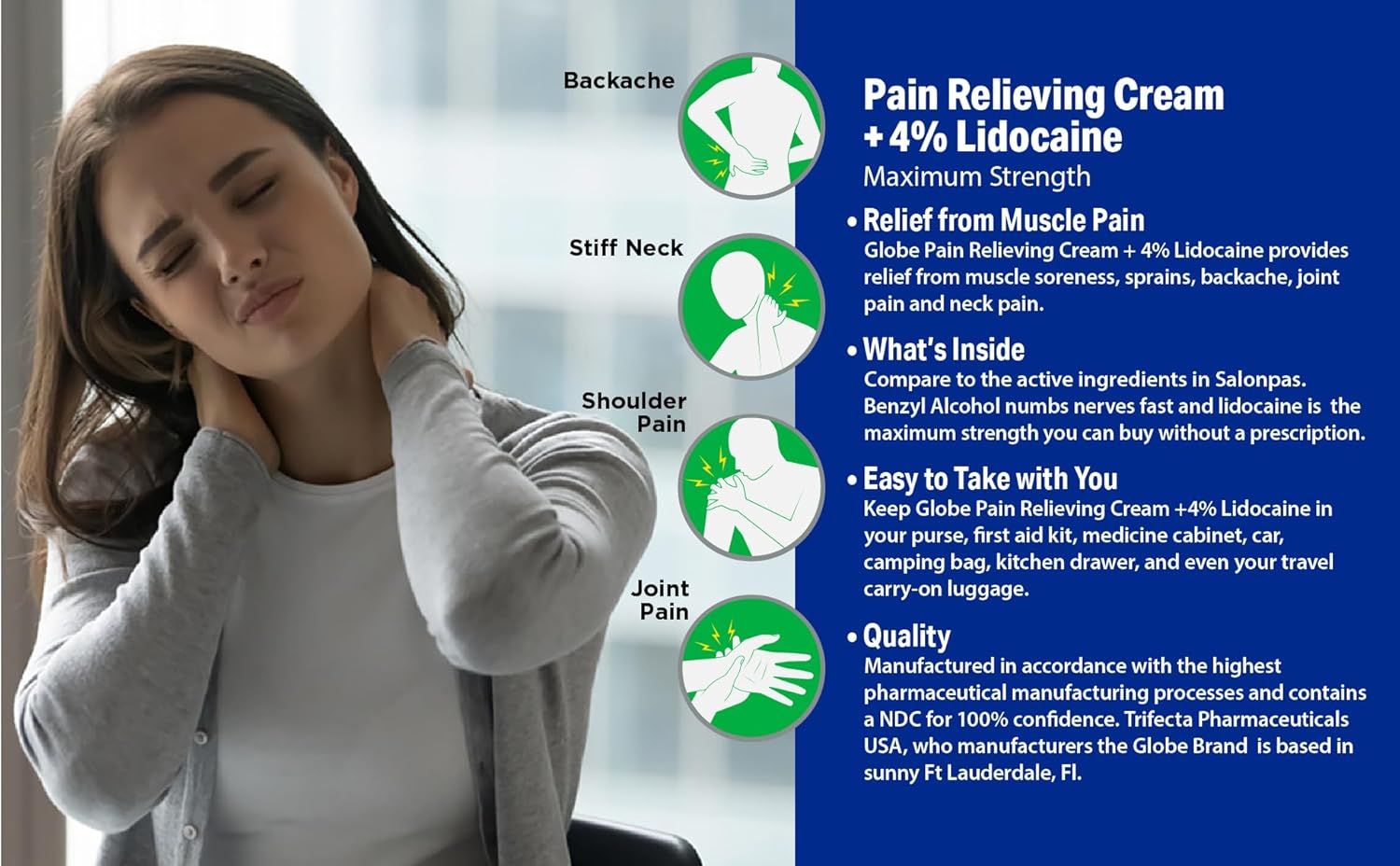 Globe Lidocaine 4% + Pain Relieving Cream, Fast Acting, Numbing Relief, Unscented, Compare to The Brand Name Lidocaine Plus Pain Relieving Cream. (3 oz Tubes x 3) (Total 9 oz) : Health & Household