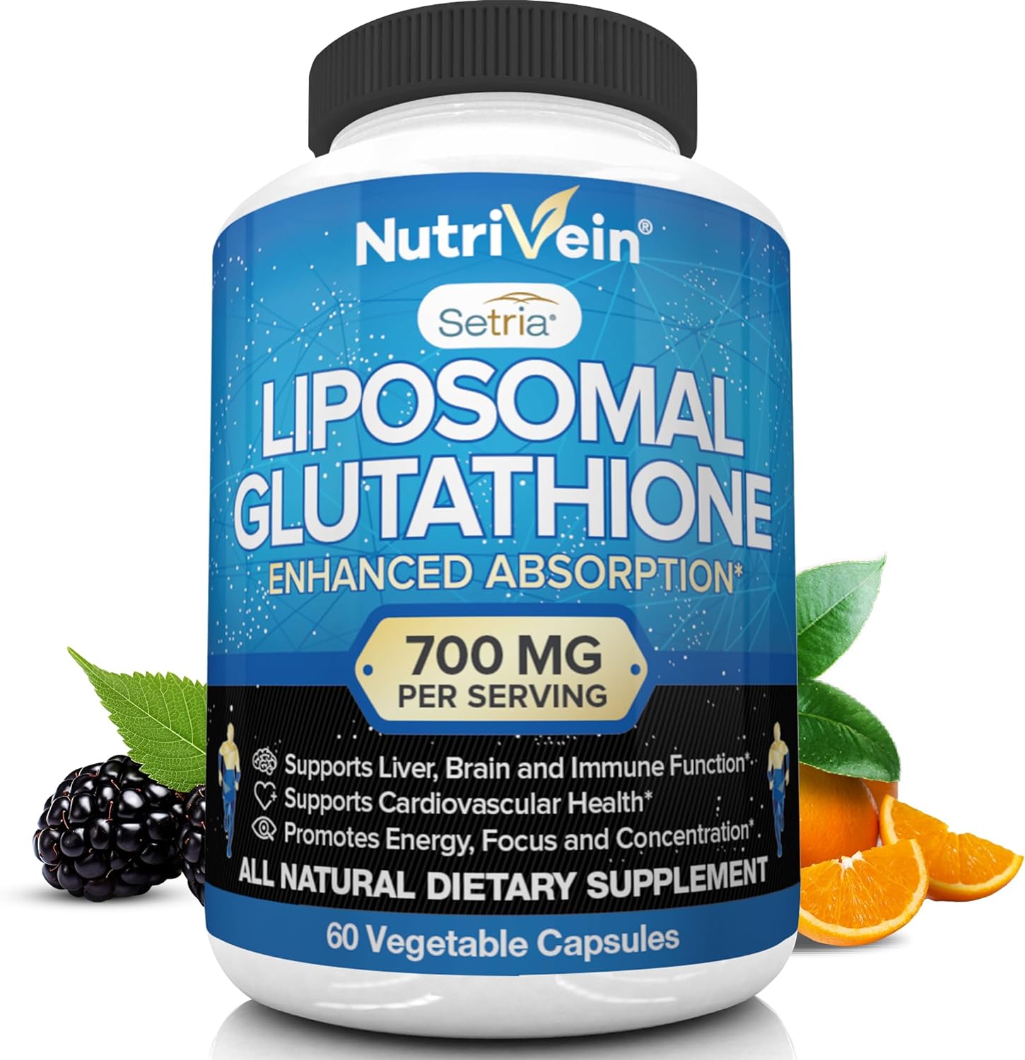 Nutrivein Liposomal Glutathione Setria® 700Mg - 60 Capsules - Pure Reduced Glutathione - Master Antioxidant For Optimal Cell Protection, Liver Cleanse, Brain And Immune Function
