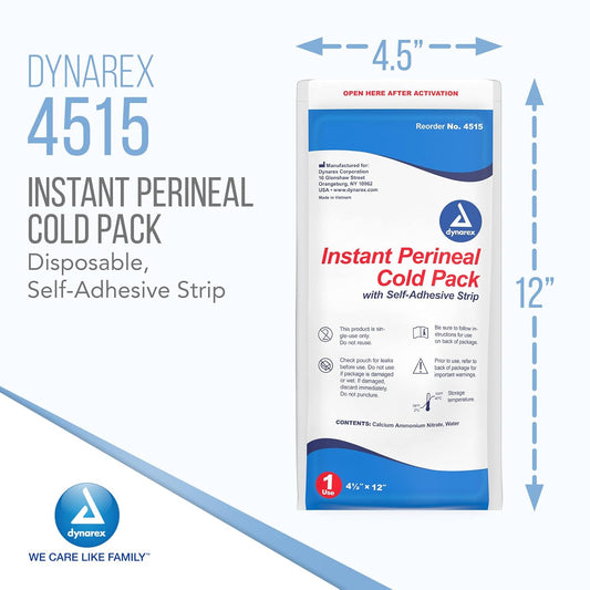 Dynarex Perineal Ice Packs For Postpartum Recovery - Postpartum Ice Packs For Cold Therapy - Perineal Cold Pack With Self Adhesive Strip - Birthing Accessories For Hospital Bag - 4.5X12-Inch, 24-Pack