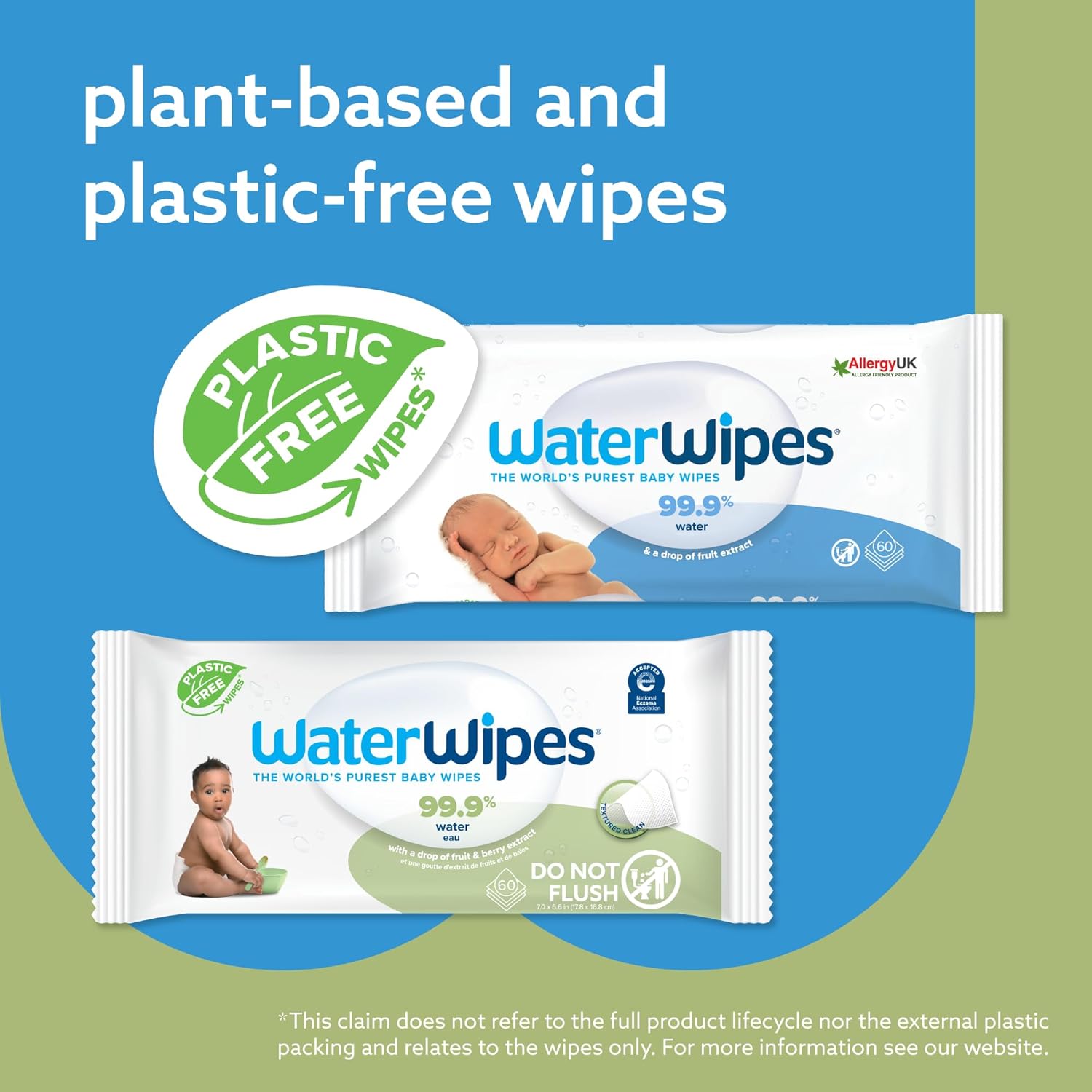 WaterWipes Bundle, Original 300 Count (5 packs) & Textured Clean Wipes 240 Count (4 packs), Plastic-Free, 99.9% Water Based Wipes, Unscented, Hypoallergenic for Sensitive Skin, Packaging May Vary : Baby