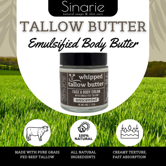 Grass-Fed Beef Tallow Body Butter - Emulsified, Non-Greasy Moisturizer, 4 Oz Soaps & Skin Care (4 Oz., Citrus Cream)