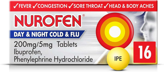 Nurofen Day & Night Cold & Flu Relief 200mg/5mg Tablets Ibuprofen, Pack Of 16 : Amazon.co.uk: Health & Personal Care
