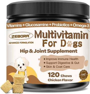 Dog Multivitamin Chewable With Minerals For Overall Health - Dog Vitamins And Supplements With Probiotics, Glucosamine, Chondroitin & Omega 3 For Immunity - Joint - Gut - Skin & Coat - 120 Chews