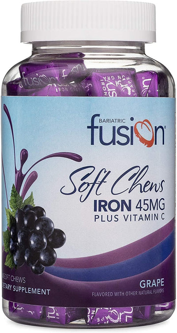 Bariatric Fusion Iron Soft Chew With Vitamin C | Grape Flavored | Chewy Vitamin For Bariatric Patients | Gluten Free | Iron Supplement For Women And Men | 60 Count | 2 Month Supply