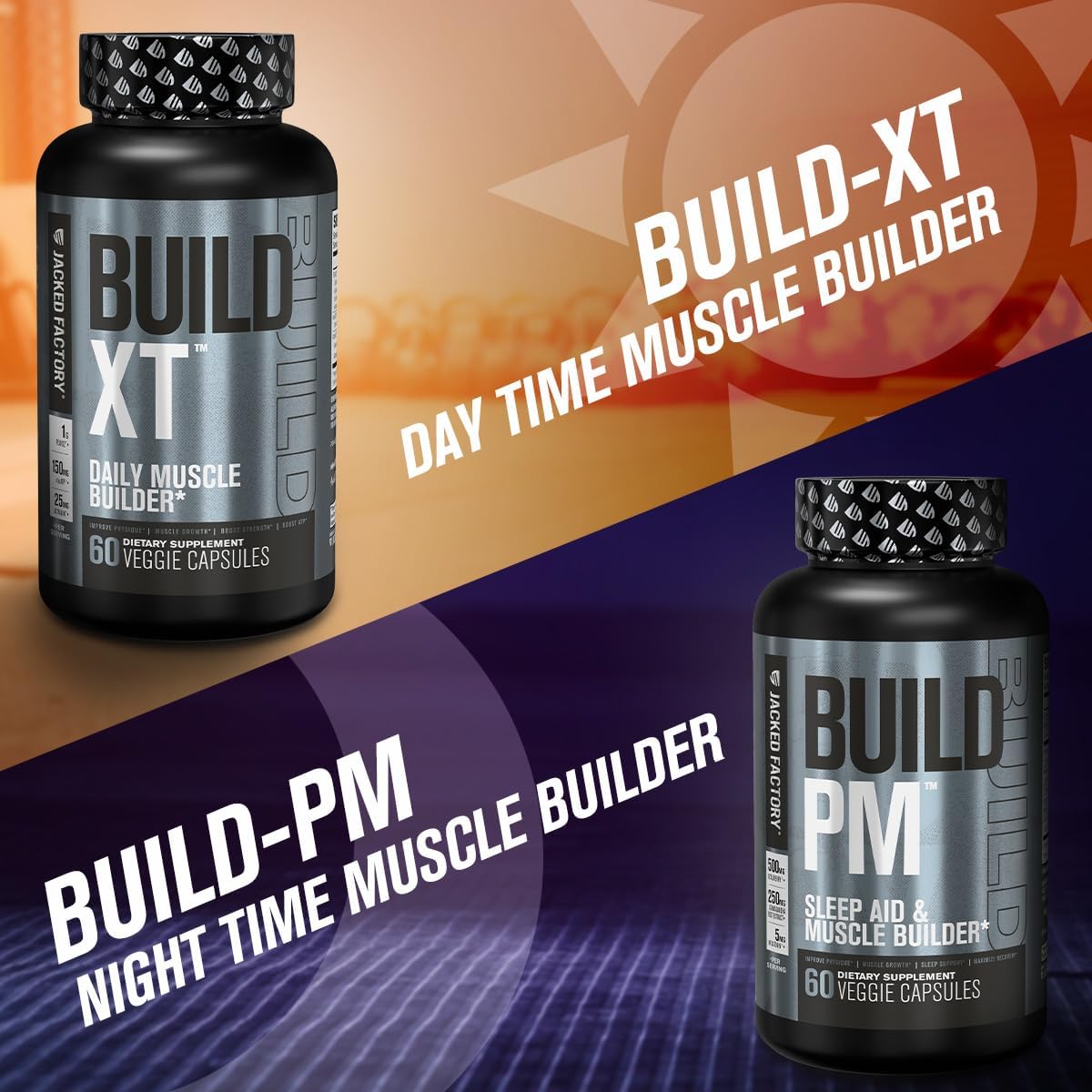 Jacked Factory Build PM Night Time Muscle Builder & Sleep Aid - Post Workout Recovery & Sleep Support Supplement w/VitaCherry Tart Cherry, Ashwagandha, & Melatonin - 60 Natural Veggie Pills : Health & Household