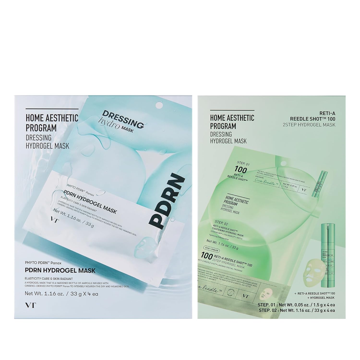 Vt Cosmetics Pdrn Hydrogel Mask 4Pcs&Reti-A Reedle Shot 100 2-Step Hydrogel Mask 4Pcs