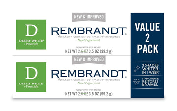 Rembrandt Deeply White + Peroxide Whitening Toothpaste, Peppermint Flavor, 3.5-Ounce (Pack Of 2) (Packaging May Vary)