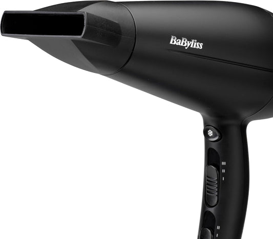Babyliss Turbo Smooth Hair Dryer - 2200W Powerful Blow Dryer, Large Diffuser, Ionic Frizz-Free Conditioning, 3 Heat & 2 Speed Settings, Black, 5572U