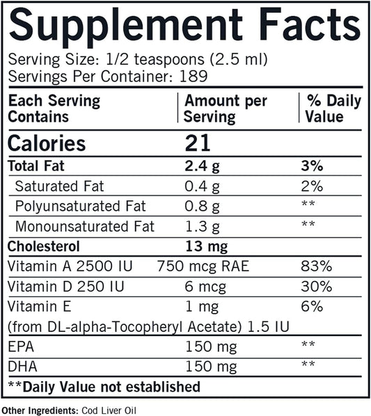 Kirkman Cod Liver Oil Liquid - Unflavored 16Oz