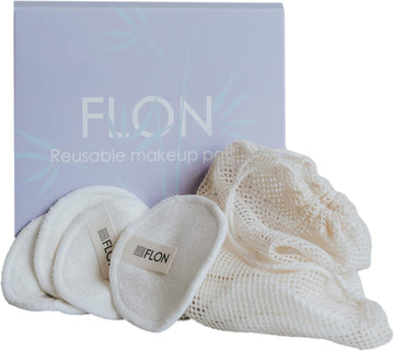 FLON Reusable Makeup Remover Pads X 12 Pcs Made of Ecofriendly Bamboo Cotton Fiber | Includes Mesh Laundry Bag|Zero Waste Natural Washable Facial Cleansing Wipes Gift Set Pack