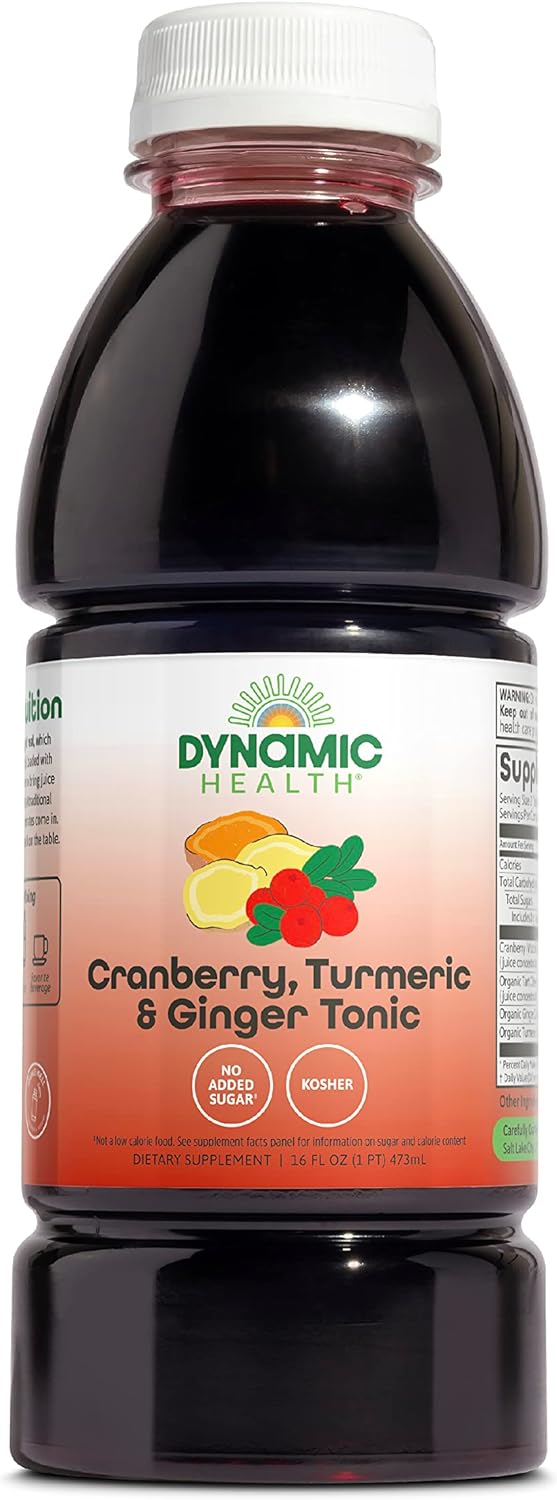 Dynamic Health Cranberry Turmeric and Ginger Tonic, Certified Organic, Natural Antioxidant Support, No Added Sugar, Gluten-Free, 16 Fl oz
