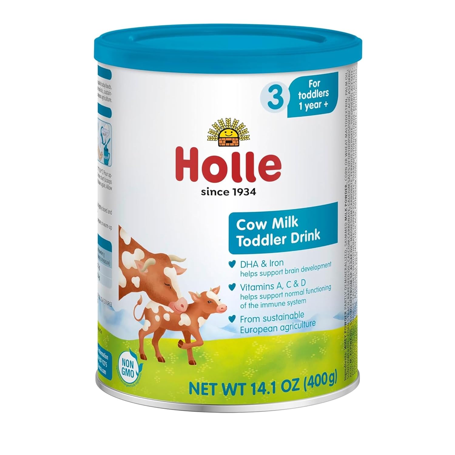 Holle Cow Toddler Milk Powder - Stage 3 - Vitamin-Rich, Non-GMO Toddler Drink Made with Skimmed Milk & Partly Demineralized Whey - Soy & Gluten Free - Safe for Children 12+ Months to 3 Years Old