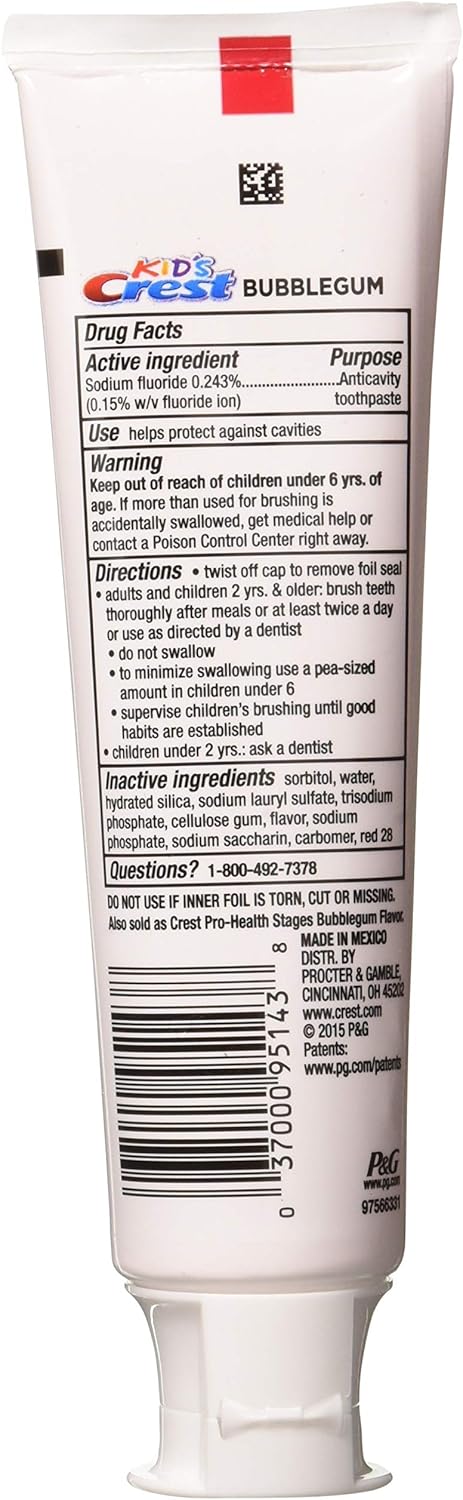 Kid'S Crest Cavity Protection Bubblegum Flavor Toothpaste Gel Formula, 4.2 Oz