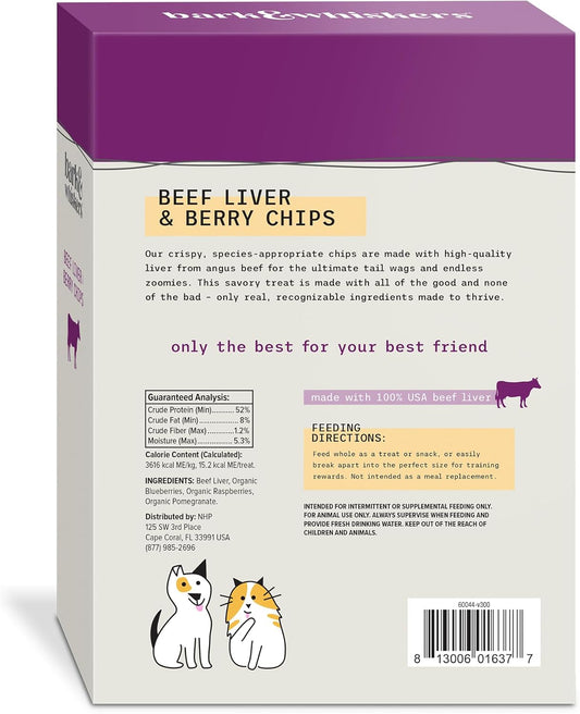 Dr. Mercola Bark & Whiskers Beef Liver & Berry Chips For Dogs & Cats, 5 Oz. (141.74 G), Made With 100% Usa Beef Liver, Digestive Support, Veterinarian Formulated, Non-Gmo