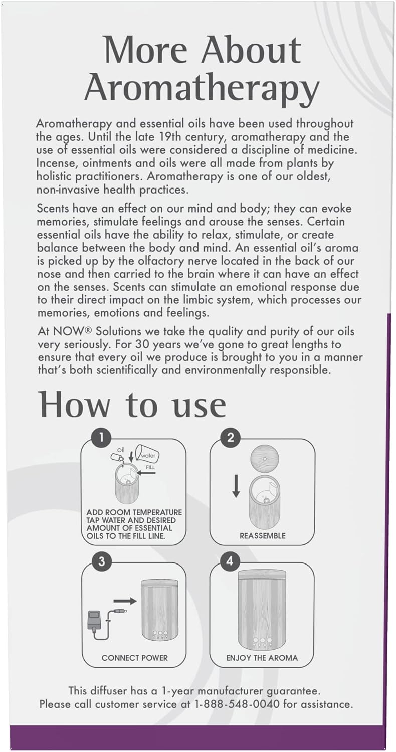 Now Essential Oils, Ultrasonic Real Bamboo Aromatherapy Oil Diffuser, Extremely Quiet, Heat Free And Easy To Clean, Color Changing Led Diffuser