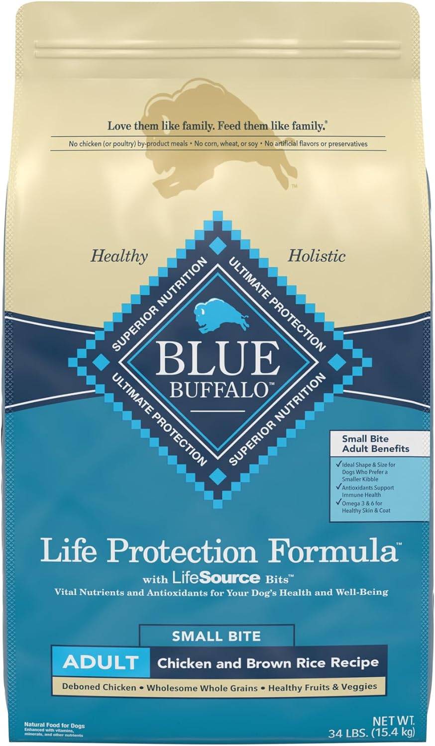 Blue Buffalo Life Protection Formula Natural Adult Small Bite Dry Dog Food, Chicken and Brown Rice 34-lb