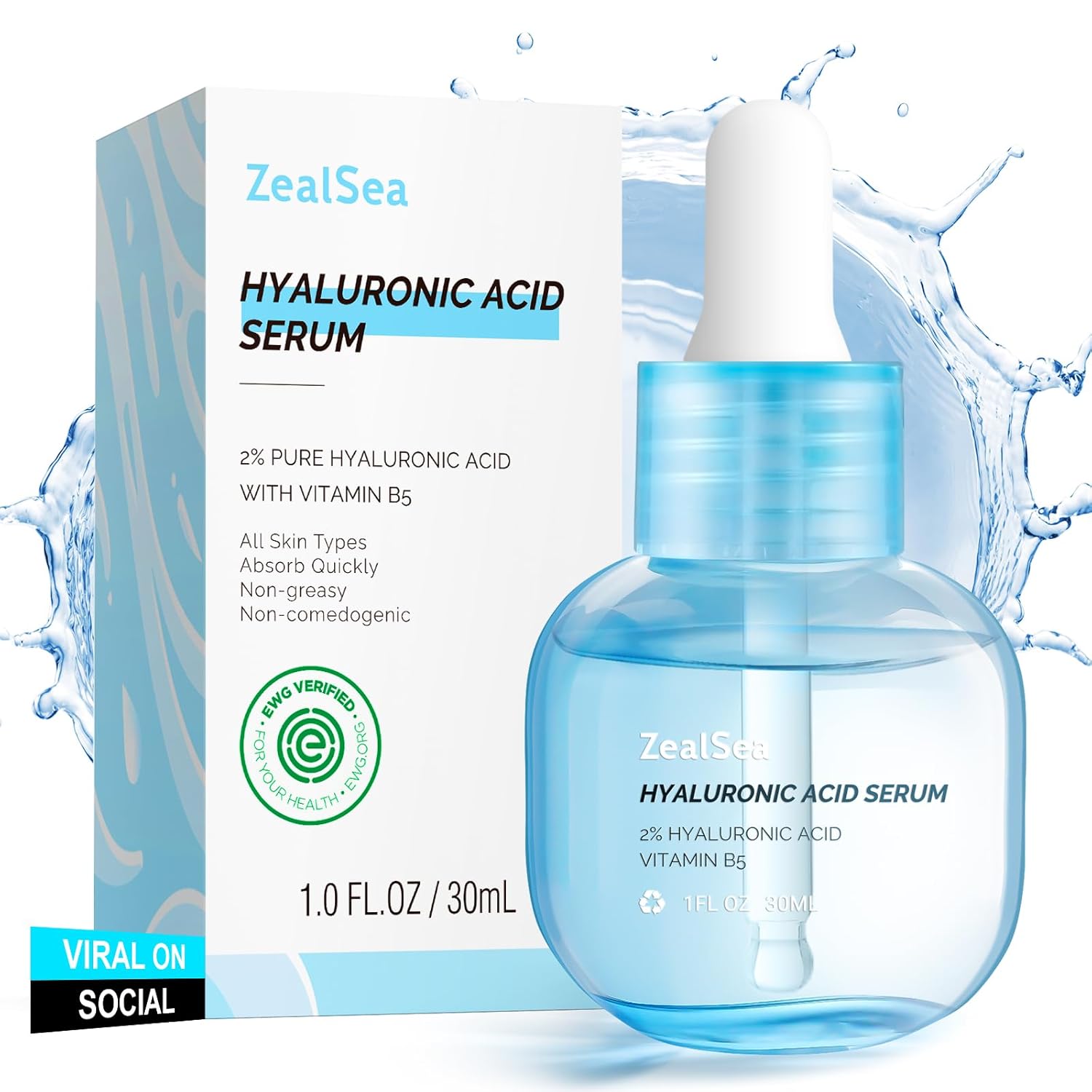Hyaluronic Acid Serum For Face, Hyrating Serum, Microneedling Serum, Ewg Certified Zealsea For Sensitive Skin, Vegan Fragrance Free Non-Comedogenic Absorb Quickly, Pure Hyaluronic Acid Anti-Aging 1Oz