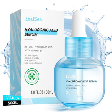 Hyaluronic Acid Serum For Face, Hyrating Serum, Microneedling Serum, Ewg Certified Zealsea For Sensitive Skin, Vegan Fragrance Free Non-Comedogenic Absorb Quickly, Pure Hyaluronic Acid Anti-Aging 1Oz
