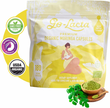 Go-Lacta® 100% Organic Moringa Capsules For Breastfeeding Moms - 30 Capsules - Pure Premium Postnatal Vitamins - Breastfeeding Supplements To Increase Milk Supply - Postpartum Vitamins For Women