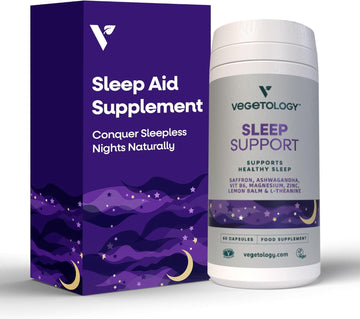 VEGETOLOGY Sleep Support Vegan Supplements (60 Capsules) ? Deep Sleep Supplements for Adults and Children ? Sleep Calm Food Supplement ? Healthy Sleep Aid ? Supplements to Help Sleep