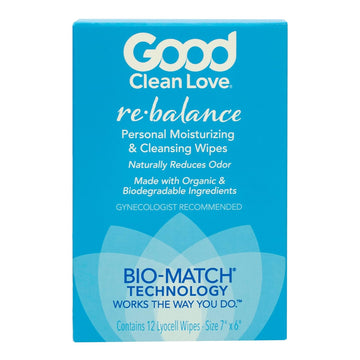 Good Clean Love Rebalance Feminine Wipes, Supports Vaginal Health Naturally & Reduces Odor, Moisturizing & Cleansing Hygiene Product Made With Aloe, Ph-Balanced Feminine Wipes, 12 Biodegradable Wipes