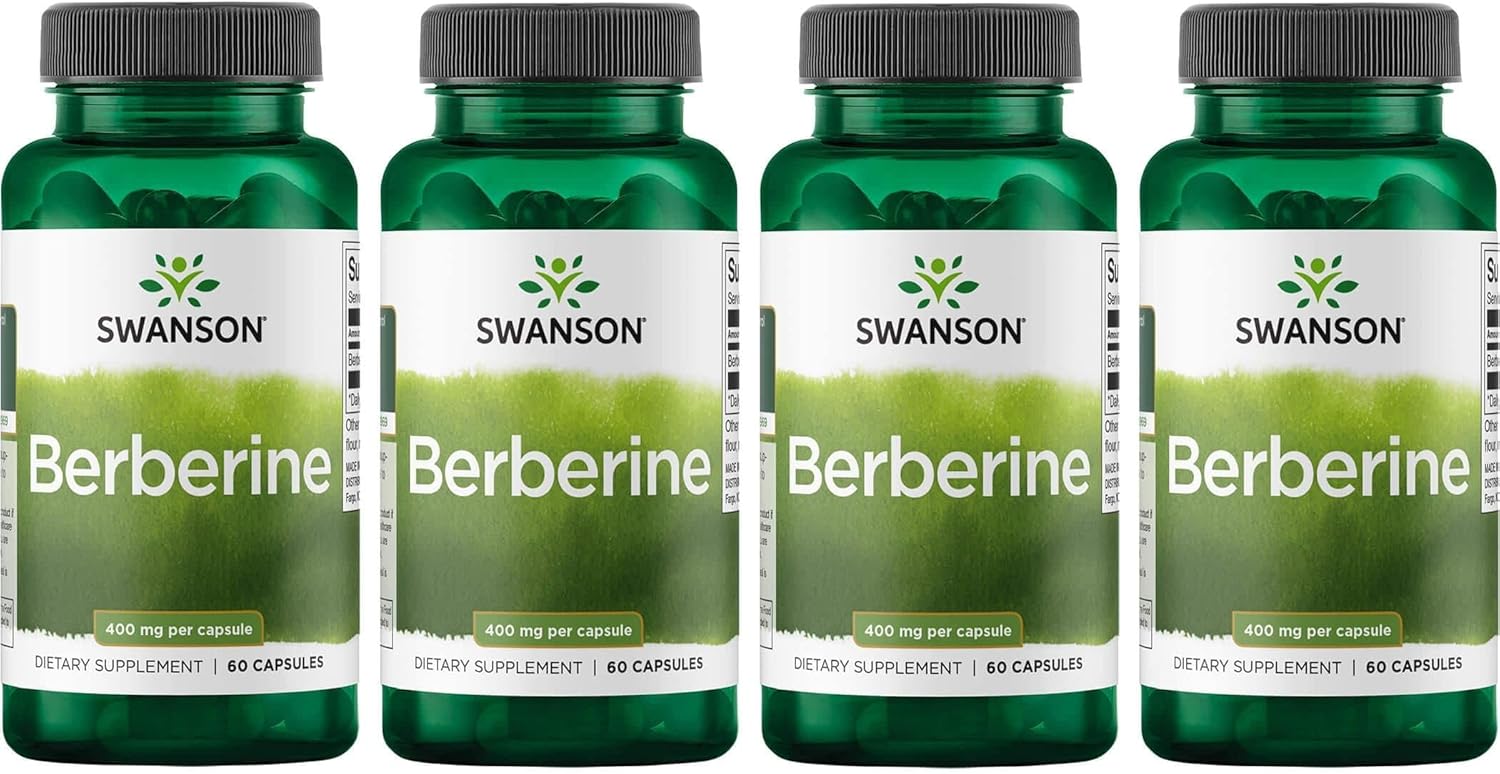 Swanson Berberine Supplement - 400 Mg Each, 60 Capsules - Berberine Hcl With Overall Wellness Support (4 Pack)