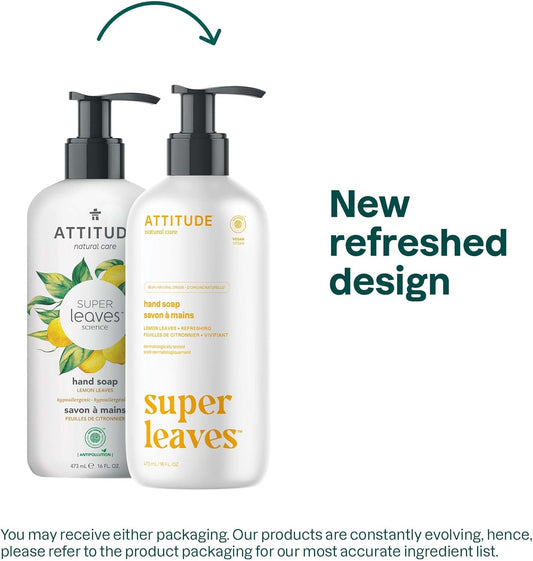 Attitude Liquid Hand Soap, Ewg Verified, Plant And Mineral-Based, Vegan Personal Care Products, Vine Leaves And Pomegranate, 473 Ml