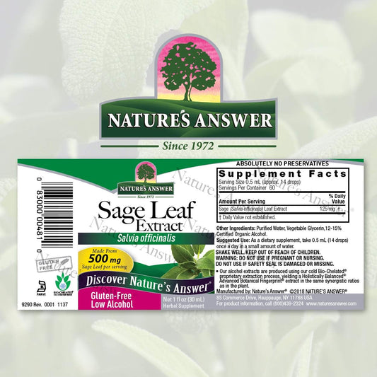 Nature's Answer Sage Leaf with Organic Low Alcohol, 1-  | Digestive Support | Promotes Mental Function | Benefits Gut Health