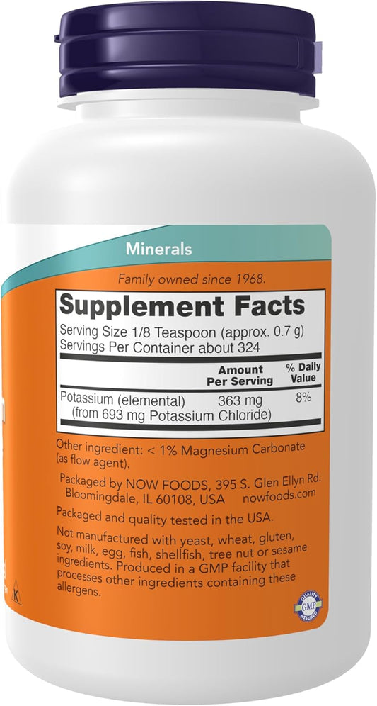 Now Supplements, Potassium Chloride Powder, Certified Non-Gmo, Essential Mineral*, 8-Ounce