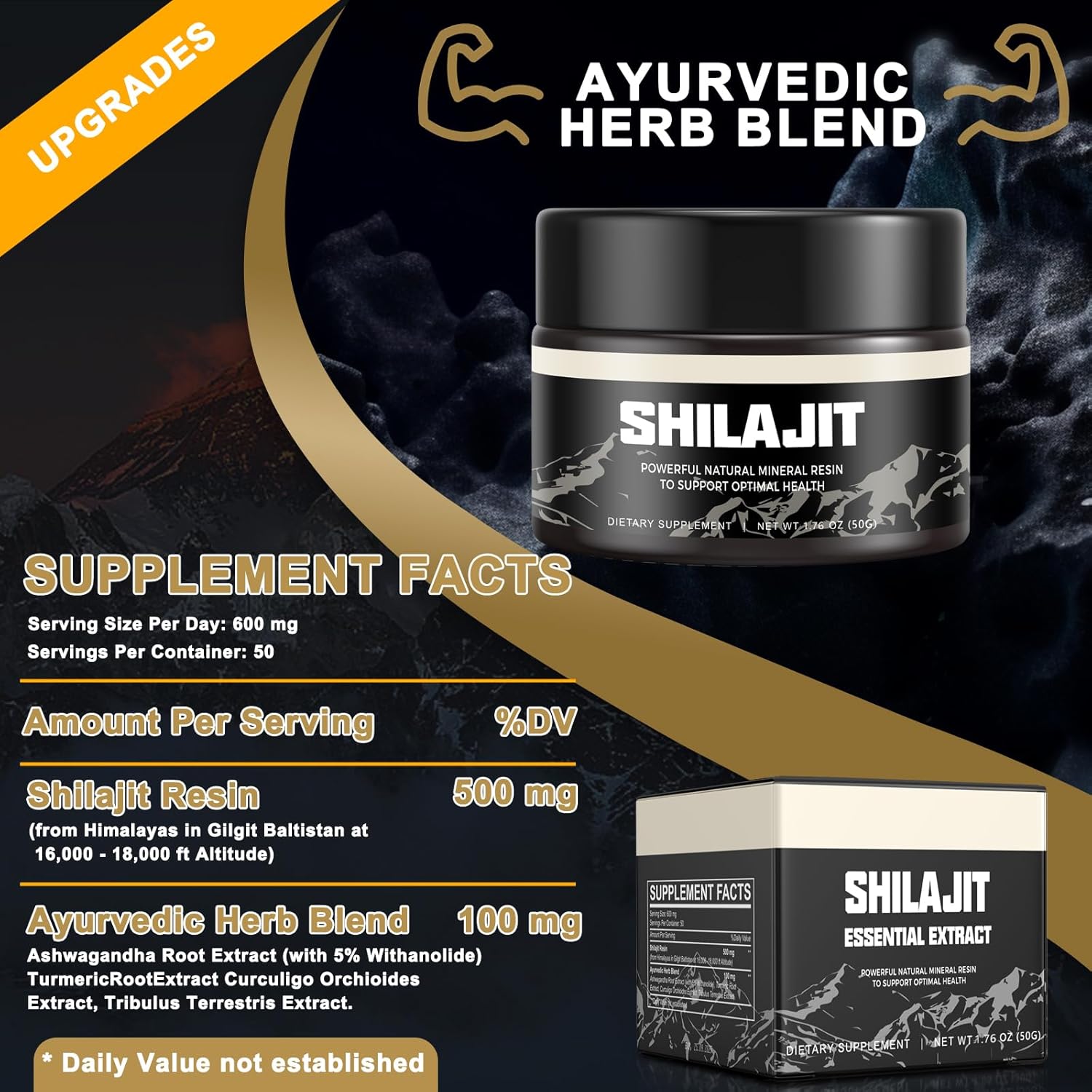 Shilajit Pure Himalayan Organic Shilajit Resin - Gold Grade 100% Shilajit Supplement - Natural Shilajit Resin With 85+ Trace Minerals & Fulvic Acid For Focus & Energy, Immunity, 50 Grams (1 Pack)