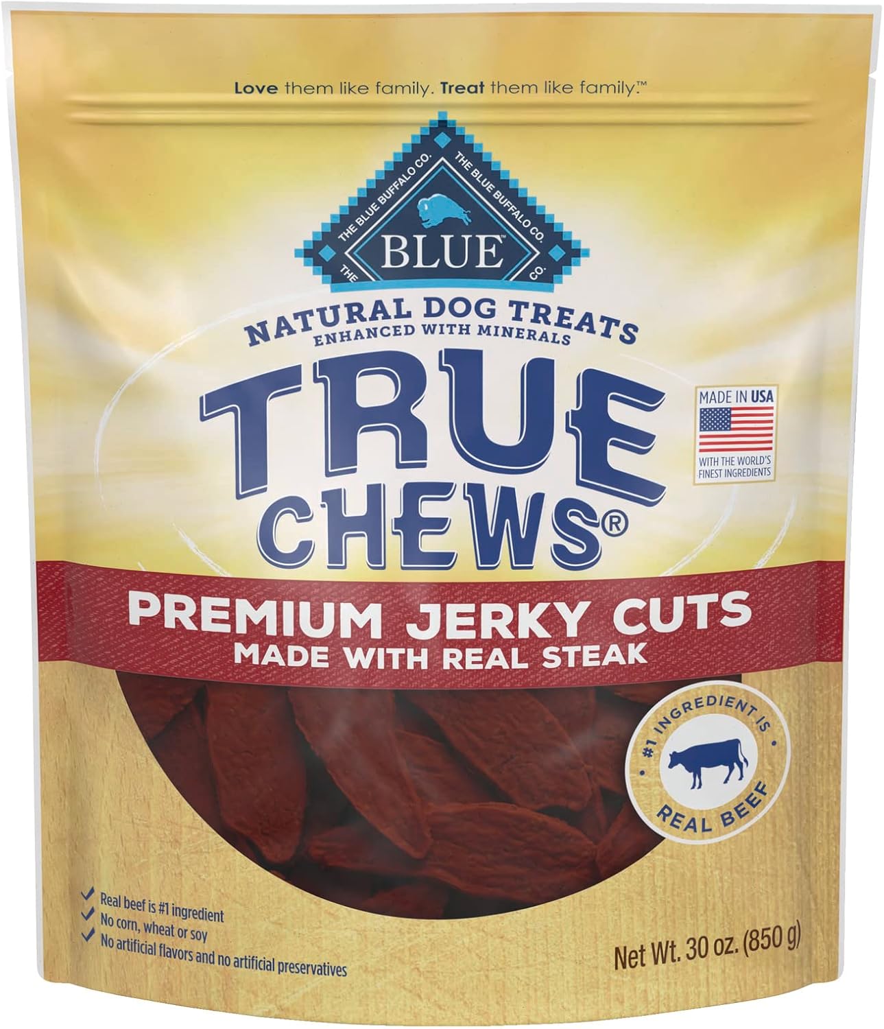 Blue Buffalo True Chews Premium Jerky Cuts Natural Dog Treats, Steak 30 Oz Bag