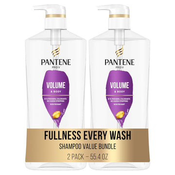 Pantene Shampoo Twin Pack With Hair Treatment, Volume & Body For Fine Hair, Safe For Color-Treated Hair