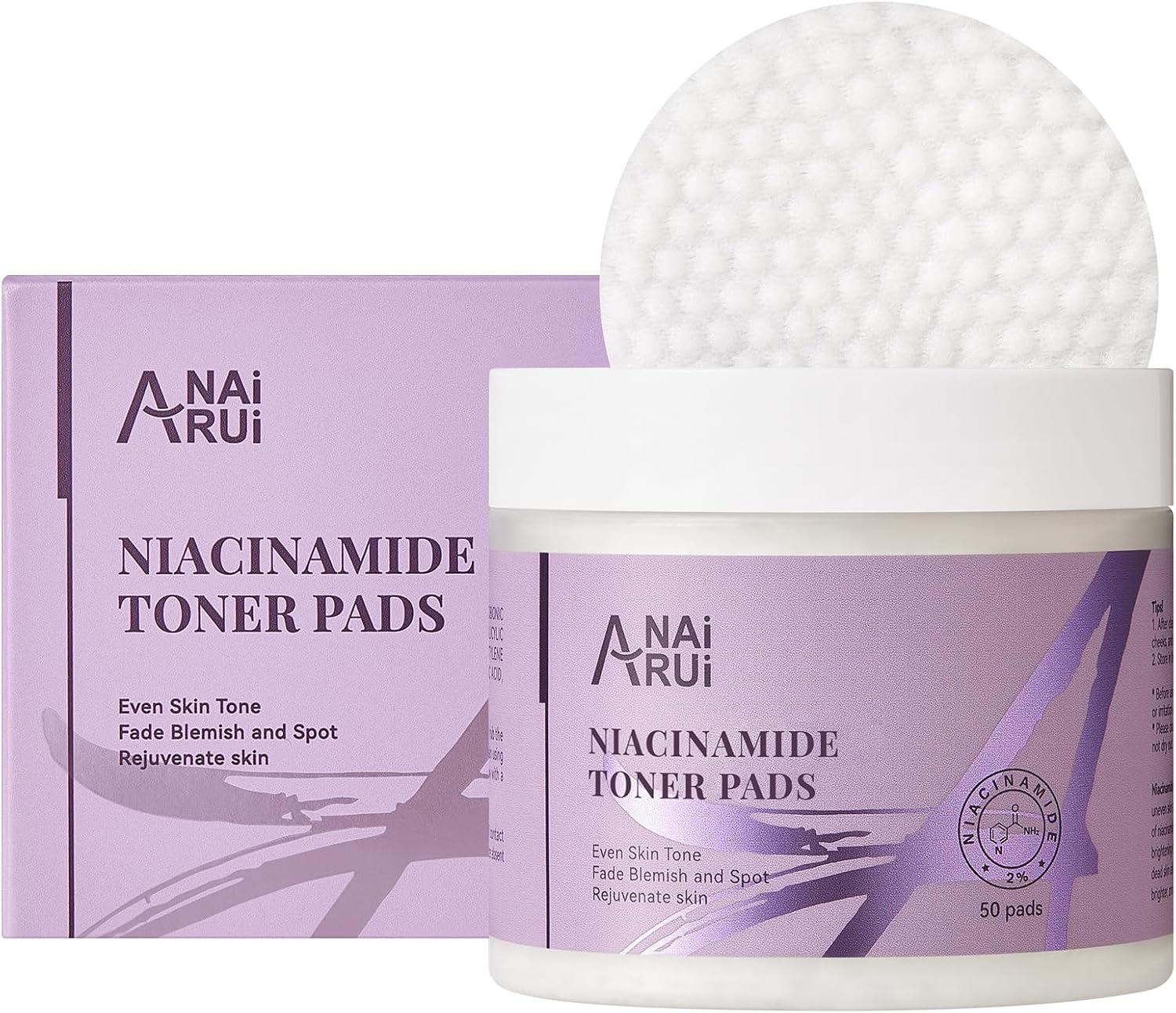 Anai Rui Niacinamide Facial Radiance Pads, With Glutathione, Niacinamide, Lha, Pha - 50 Pads For Even Skin Tone, Reduce Blemish And Spots