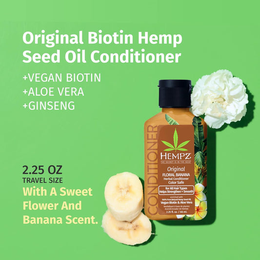 Hempz Biotin Conditioner - Original Light Floral & Banana - For Growth & Strengthening Of Dry, Damaged And Color Treated Hair, Hydrating, Softening, Moisturizing - Travel Size 2.25 Fl Oz