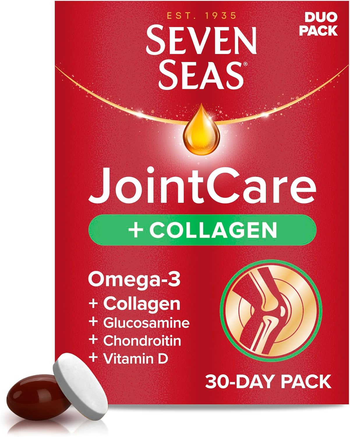 Seven Seas Jointcare + Collagen, With Omega-3, Glucosamine, Chondroitin, Vitamins C And D, Manganese And Zinc, Food Supplements, 30-Day Pack