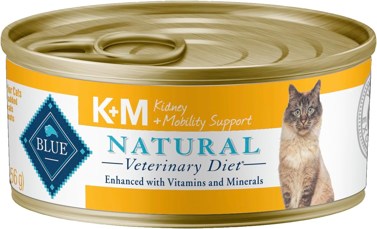 Blue Buffalo Natural Veterinary Diet K+M Wet Cat Food, Kidney + Mobilty Support Formula, Veterinarian Prescription Required, Chicken, 5.5-Oz. Can (Pack Of 24)