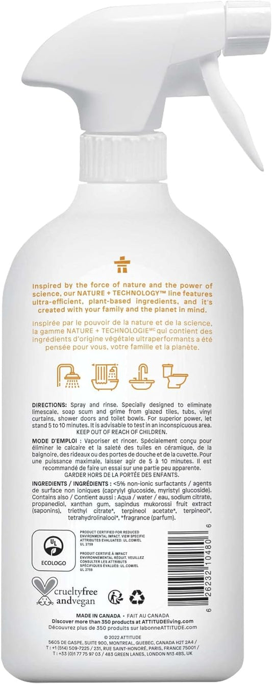 ATTITUDE Bathroom Cleaner, EWG Verified, Plant- and Mineral-Based Ingredients, Vegan and Cruelty-Free Household Products, Citrus Zest, 27.1 Fl Oz
