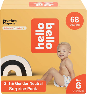 Hello Bello Premium Baby Diapers Size 6 I 17 Count (Pack Of 4) Of Disposable, Extra-Absorbent, Hypoallergenic, And Eco-Friendly Baby Diapers With Snug And Comfort Fit I Surprise Boy Patterns