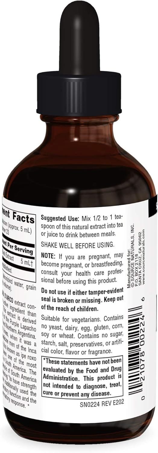 Source Naturals Pau D'Arco Liquid Extract, Support Resriotory Function And The Body'S Healthy Inflammatory Response* | Dietary Supplement |1 Bottle | 4 Fluid Oz