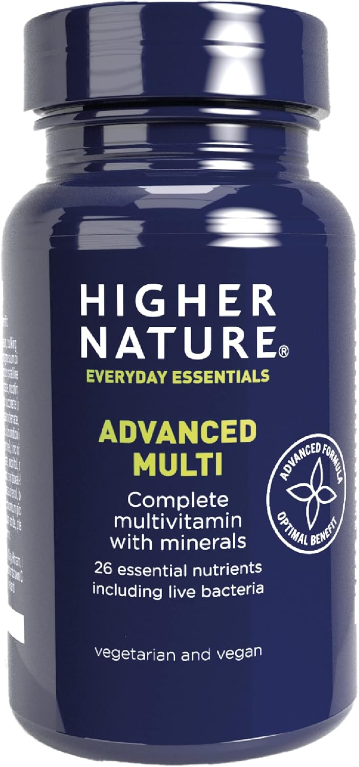 Higher Nature - Advanced Multi - Multi Vitamins Supplements - 26 Essential Vitamins, Minerals & Live Bacteria - Vegan Multivitamin - 90 Tablets