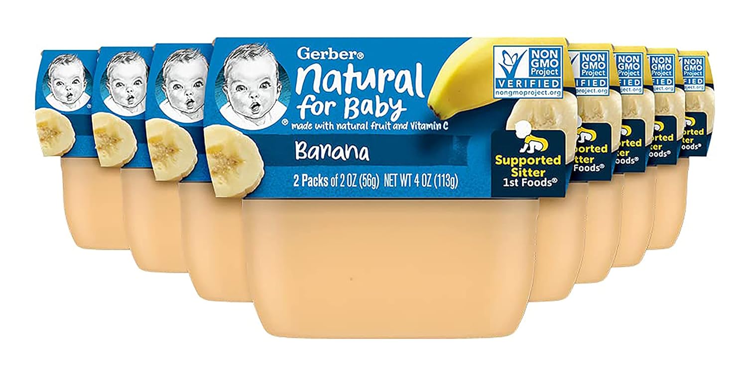 Gerber 1st Foods Baby Food Banana Puree, Natural & Non-GMO, 2 Ounce Tubs, 2-Pack (Pack of 8)