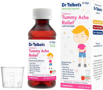 Dr. Talbot's Tummy Ache Relief Liquid Medicine, Naturally Inspired, for Children, Includes Dosage Cup, Apple Juice Flavor, 4 Fl Oz. (Packaging May Vary)