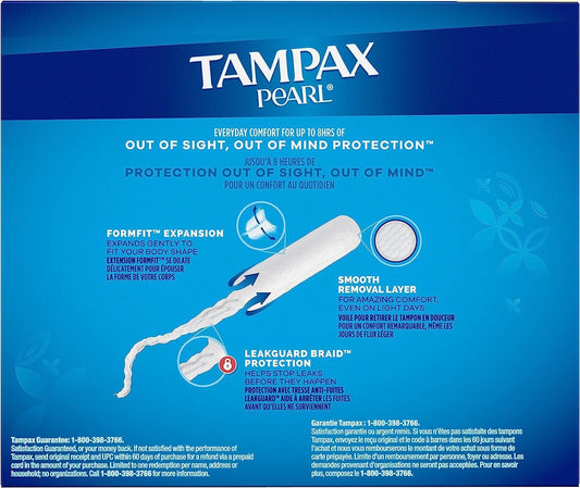 Tampax Pearl Tampons Trio Pack, With Leakguard Braid, Regular/Super/Super Plus Absorbency, Unscented, 47 Count