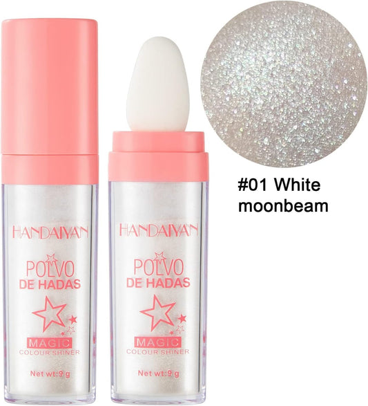 Highlight Patting Powder Facial High Light Blusher Sparkly Shimmer Natural High Gloss Powder For Face Body Hair Fairy High Light Patting Powder (White Moonbean)