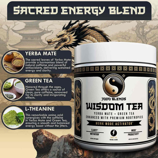 Yerba Mate & Green Tea Extract Instant Tea Powder, Nootropic Super Drink - Clean Energy, Limitless Clarity & Focus, Mood Booster, Powered By Premium Nootropics & Mushrooms | Wisdom Tea Sweet Tea, 30Sv
