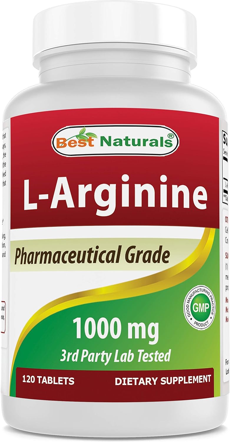 (New Improved Formula) Best Naturals L-Arginine 1000 mg 120 Tablets - Pharmaceutical Grade L Arginine Supplement Promotes Nitric Oxide Synthesis