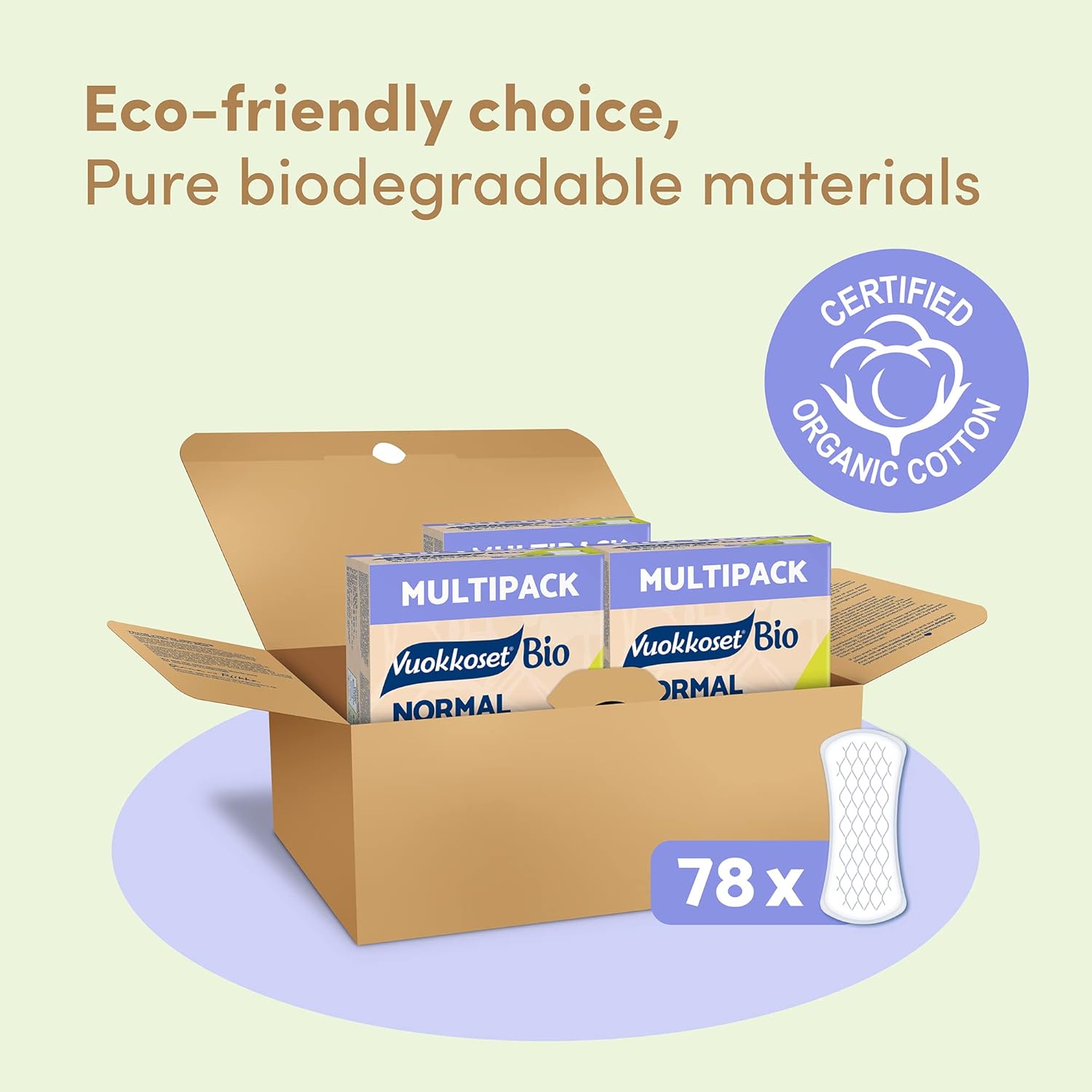 Vuokkoset Bio Eco Pantyliner - Biodegradable Thin 6.1 Inch Pantyliner Multipack 78 pcs for Sensitive Skin | Organic Cotton | Free of Dyes, Fragrances & Chlorine | Eco-Friendly, Absorbent Core | : Amazon.co.uk: Health & Personal Care