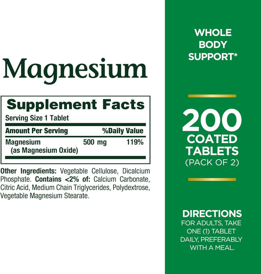 Nature'S Bounty 500Mg Magnesium For Bone & Muscle Health, Twin Pack Of 400 Tablets